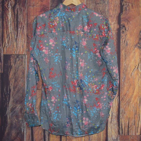 Luchiano Visconti Mens Shirt M Checkered Floral Splash Button Front Shirt - Picture 4 of 6